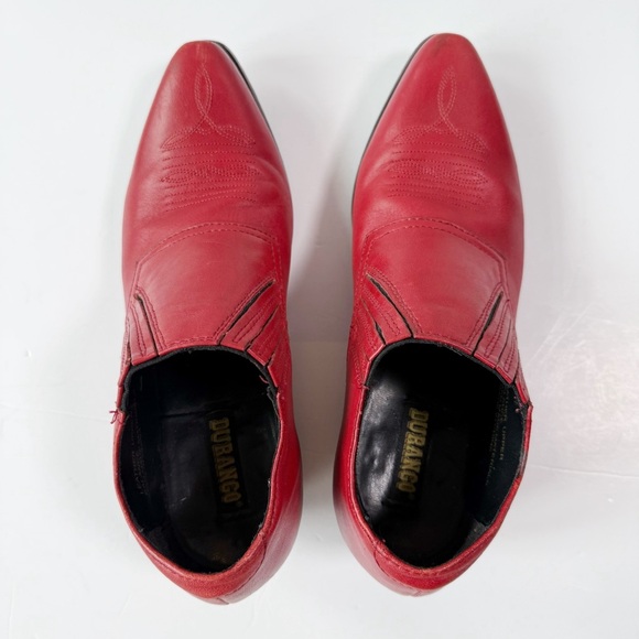 VTG Durango Woman Red Leather Pointed Toe Western Cowboy Ankle Boots US7.5 Boho - Picture 5 of 9